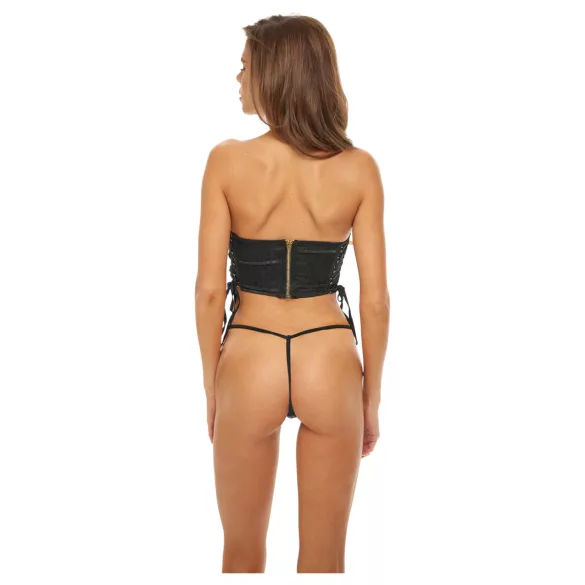 Bombshell - Leopard Print Corset & Thong Set (Black) - L