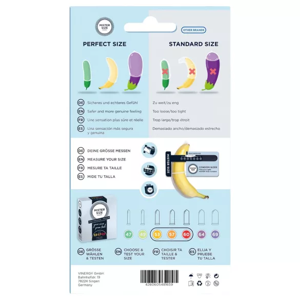 Mister Size Condom Test Pack with Size Guide - 3 Pieces