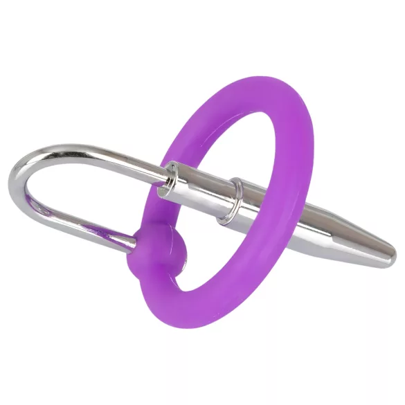 Penis Plug - Silicone Glans Ring with Tapered Dilator (Purple-Silver)