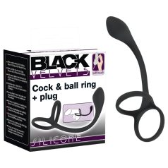   Black Velvet - Sleek Anal Dildo with Penis & Testicle Ring (Black)
