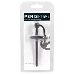 Hollow Silicone Urethral Plug with Glans Ring (Black)