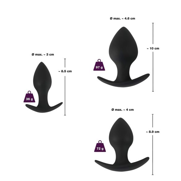 Black Velvet - silicone anal plug set (3-piece) - black