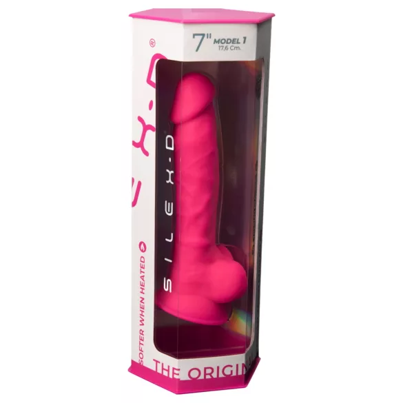 Silexd 7 - suction‑cup, testicle dildo - 17.5 cm (pink)