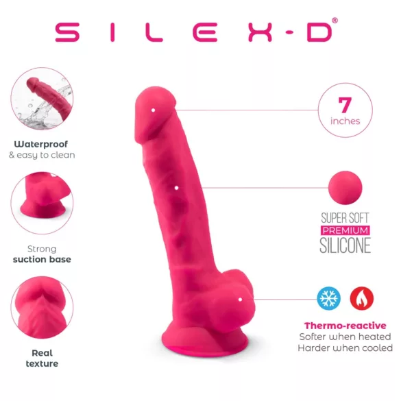 Silexd 7 - suction‑cup, testicle dildo - 17.5 cm (pink)