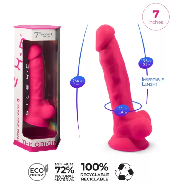 Silexd 7 - suction‑cup, testicle dildo - 17.5 cm (pink)