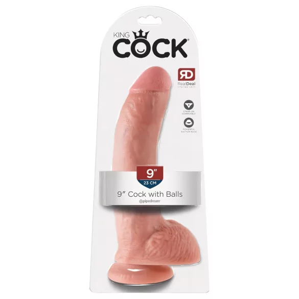 King Cock 9" - large suction cup dildo with balls (23 cm, natural skin tone)
