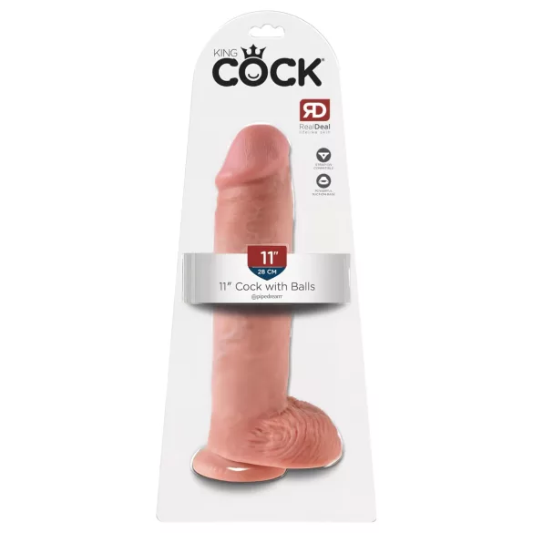 King Cock 11" - Suction Cup, Realistic Dildo with Balls (28cm) - Natural