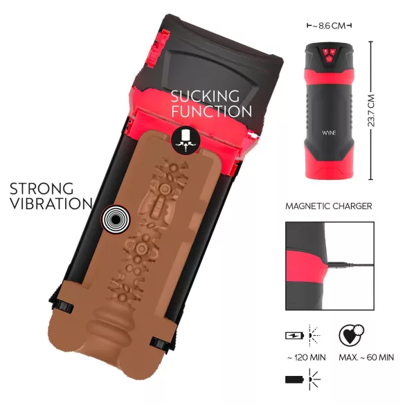 WYNE 04 - cordless vibrating and sucking masturbator (brown)