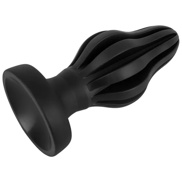 ANOS - ribbed soft butt plug - 7 cm (black)
