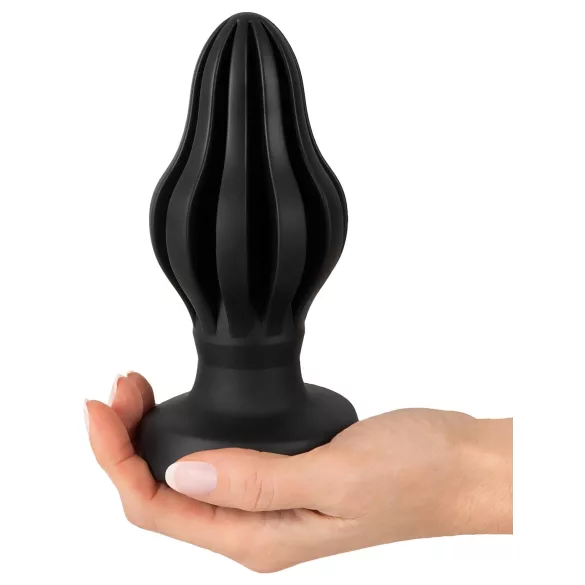 ANOS - ribbed soft butt plug - 7 cm (black)