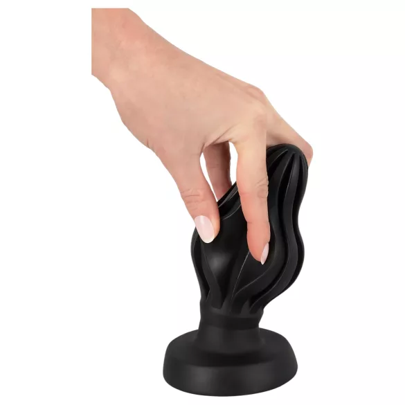ANOS - ribbed soft butt plug - 7 cm (black)