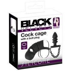 Black Velvet - Silicone Chastity Cage with Anal Plug (Black)