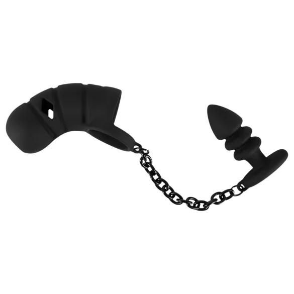 Black Velvet - Silicone Chastity Cage with Anal Plug (Black)