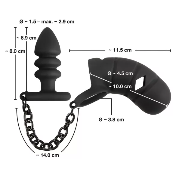 Black Velvet - Silicone Chastity Cage with Anal Plug (Black)