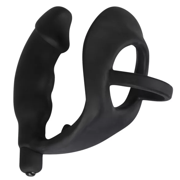 Black Velvet - Vibrating Anal Toy with Penis & Scrotum Rings (Black)