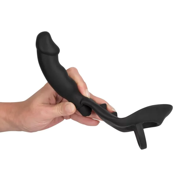 Black Velvet - Vibrating Anal Toy with Penis & Scrotum Rings (Black)