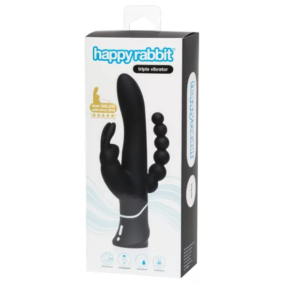 Happyrabbit Triple - Rechargeable Clit & Anal Vibrator (Black)