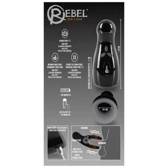 Rebel - Heated, Vibrating, Up-Down Moving Masturbator (Black)