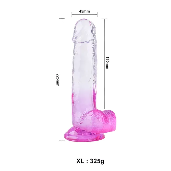 Sunfo - Suction Cup Dildo with Balls - 22cm (Clear Purple)