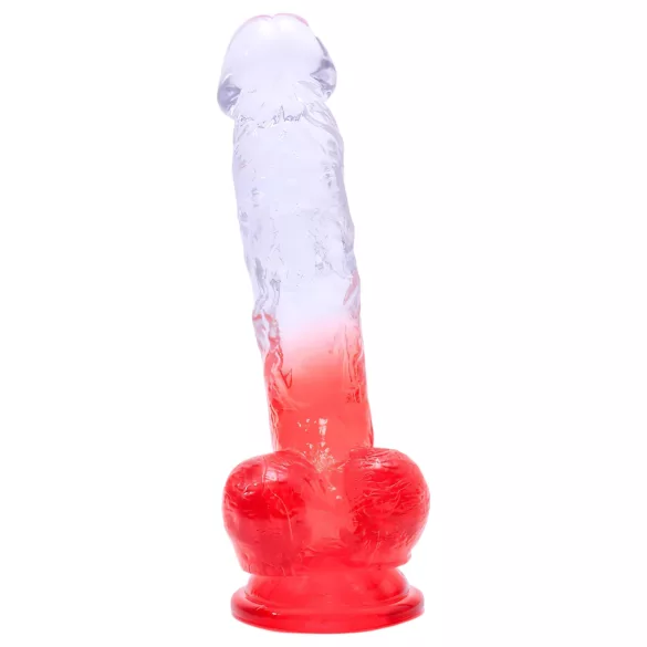 Sunfo - Suction Cup Dildo with Testicles - 21cm (Clear-Red)
