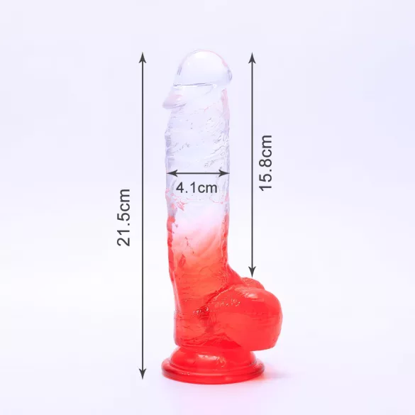 Sunfo - Suction Cup Dildo with Testicles - 21cm (Clear-Red)