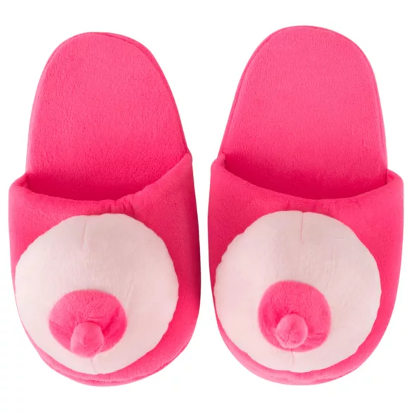 Plush Pink Slippers - Boob-Shaped