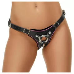   ZADO - leather bottom harness for strap-on dildo, BDSM (black, S-L)
