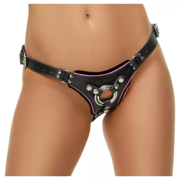 ZADO - leather bottom harness for strap-on dildo, BDSM (black, S-L)