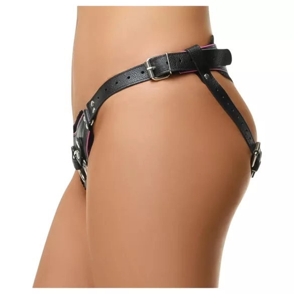 ZADO - leather bottom harness for strap-on dildo, BDSM (black, S-L)