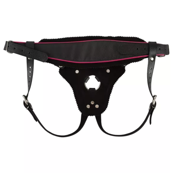 ZADO - leather bottom harness for strap-on dildo, BDSM (black, S-L)