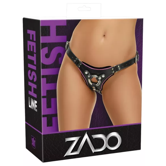ZADO - leather bottom harness for strap-on dildo, BDSM (black, S-L)