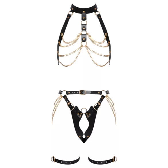ZADO - 2-Piece Leather Harness Set (Black-Gold)