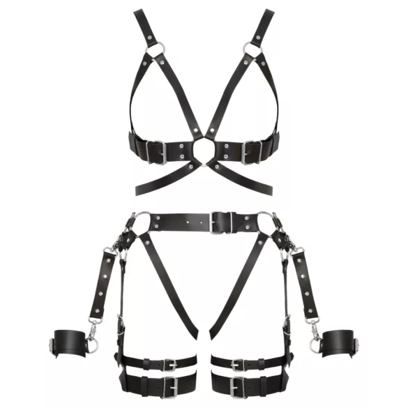 ZADO - multi‑piece leather harness set with cuffs - black