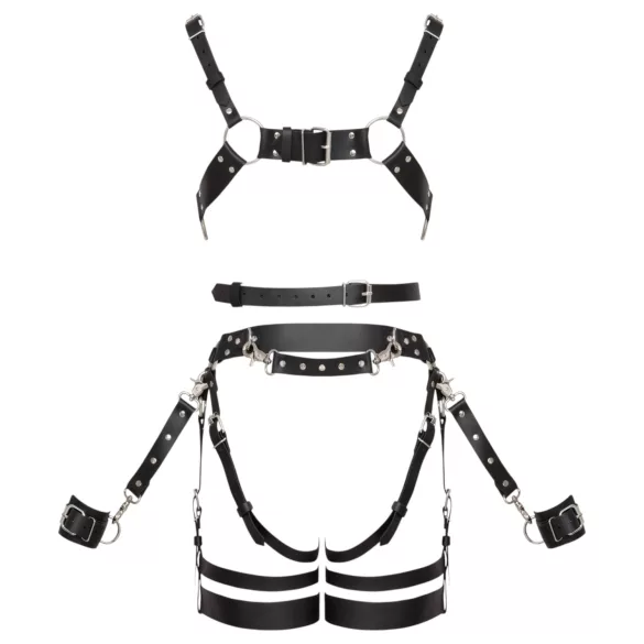 ZADO - multi‑piece leather harness set with cuffs - black