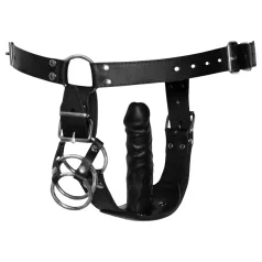 ZADO - Leather Thong with Dildo & 3 Penis Rings
