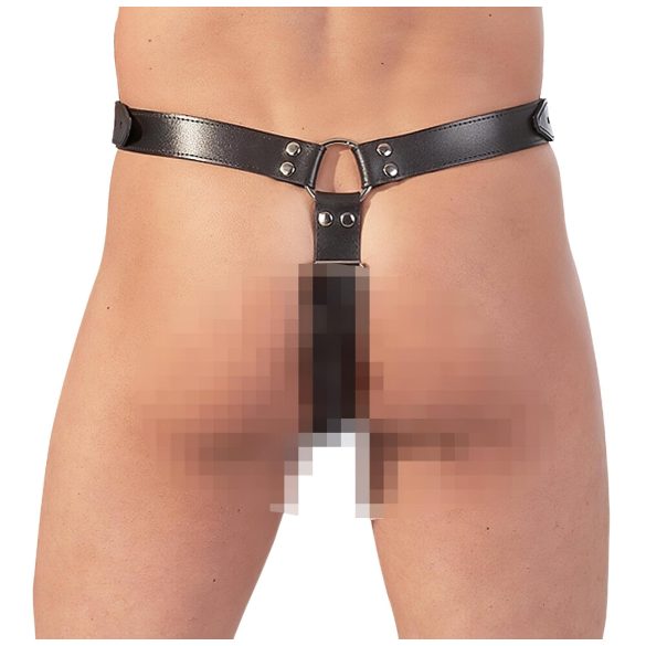 ZADO - Leather Thong with Dildo & 3 Penis Rings