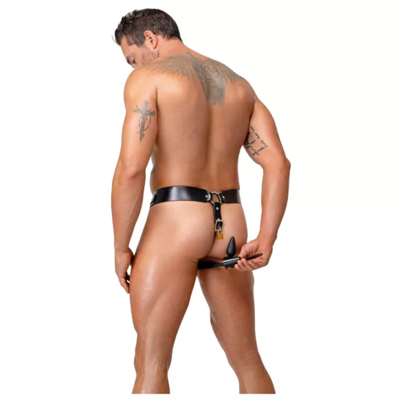ZADO - leather chastity thong with 2 padlocks - black (S-2XL)