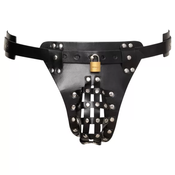 ZADO - leather chastity thong with 2 padlocks - black (S-2XL)
