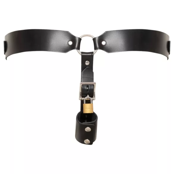 ZADO - leather chastity thong with 2 padlocks - black (S-2XL)