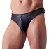 Svenjoyment - Shiny Men's Thong with Rhinestone Zipper (Black) - L