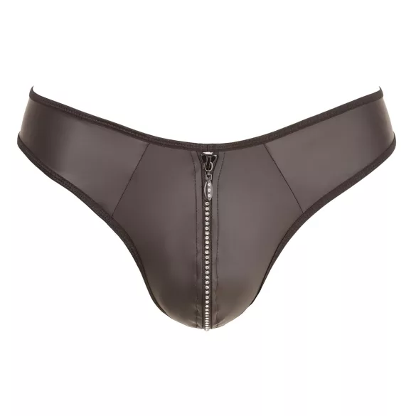 Svenjoyment - Shiny Men's Thong with Rhinestone Zipper (Black) - L