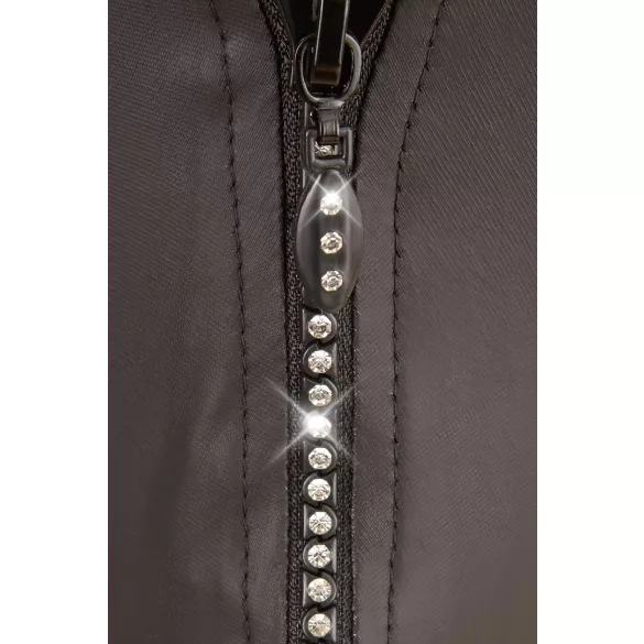Svenjoyment - Shiny Men's Thong with Rhinestone Zipper (Black) - L