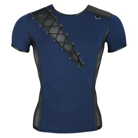 NEK - Men's Black Lace-Up Top with Fishnet Details (Blue)