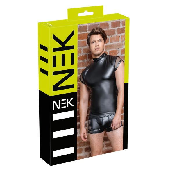 NEK - Men's Black Top with Studs and Fishnet Details - M