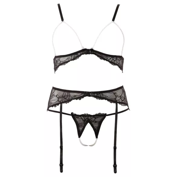 Abierta Fina - Pearl Lace Lingerie Set - M