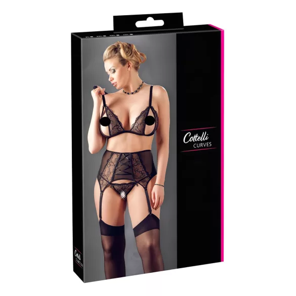Cottelli Plus Size - Lace Lingerie Trio (Black) - XXXL