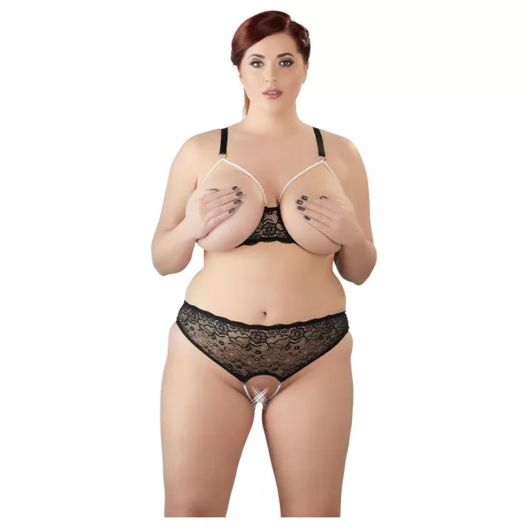 Cottelli Plus Size - Beaded Bra Set (Black)  - 3XL