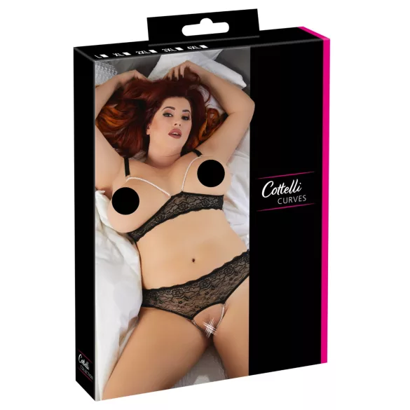 Cottelli Plus Size - Beaded Bra Set (Black)  - 4XL