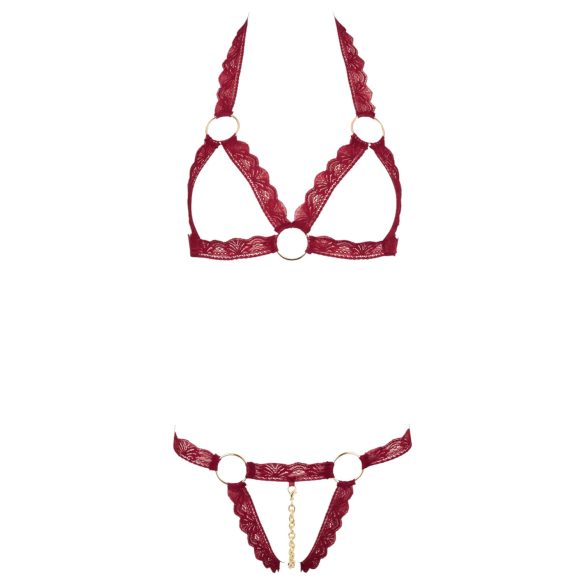 Cottelli - Metallic Ring Open Bra Set (Red) - M/L
