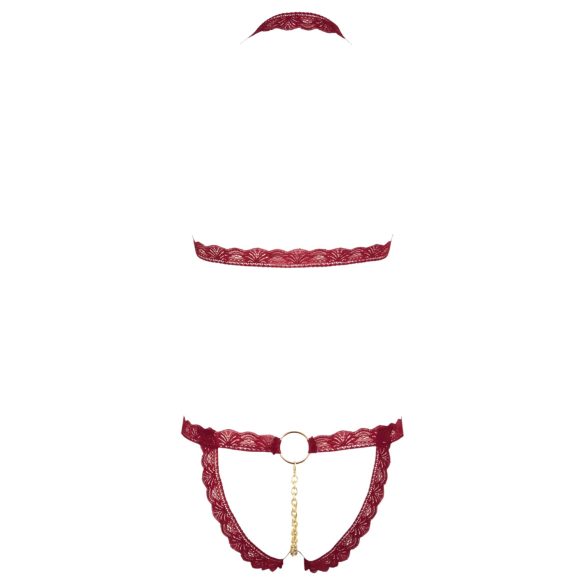 Cottelli - Metallic Ring Open Bra Set (Red) - M/L